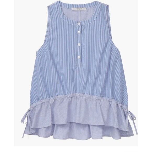 Thakoon Womens Blue White Striped Peplum Cinched Waist Blouse Sleeveless Size L - Picture 3 of 15